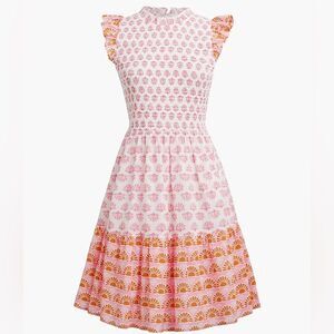 J. Crew Factory Ruffle Sleeve Ruched Floral Pattern Colorful Mini Dress. XS. NEW